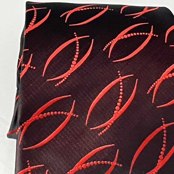 Ferrecci Red Black Abstract Shiny Sci-Fi Style Microfiber Tie - Picture 2 of 8